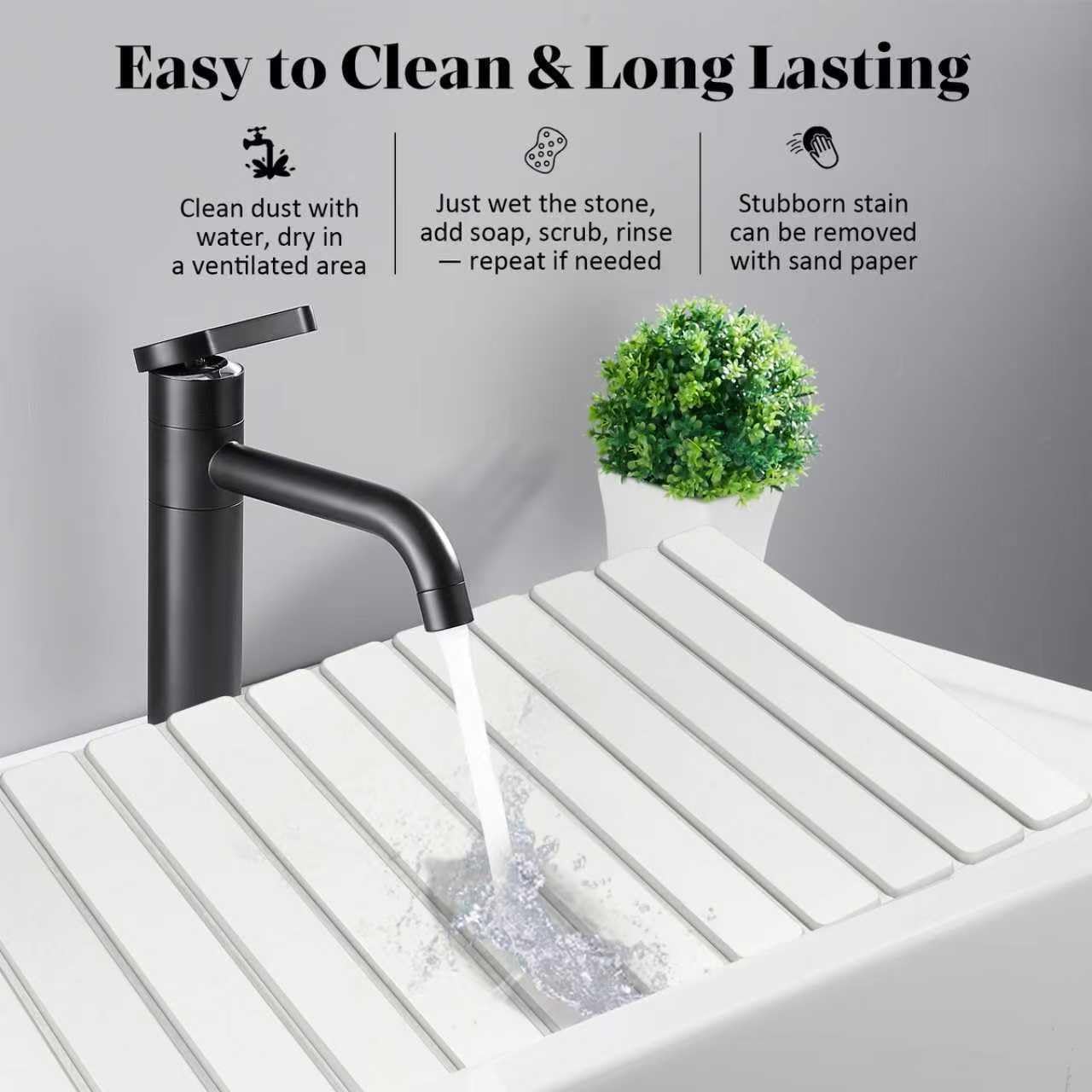 Large Stone Dish Drying Mat for Kitchen Counter – 24"(L)×16 "(W) Foldable Super Absorbent Diatomaceous Earth Dish Drying Mat, Kitchen Counter Mats for Plate Rack, Cups, Match Any Countertop - Gray