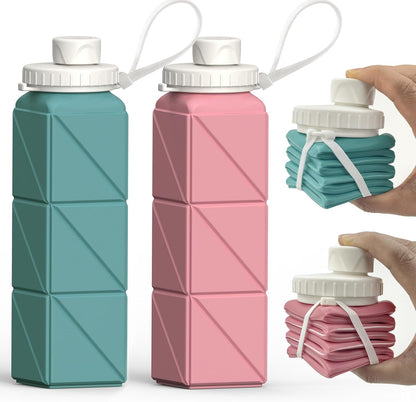 BEAUTAIL Collapsible Water Bottles 20.6oz (610 ml) 2 Pack, Silicone Foldable Portable Travel Water Bottle, BPA-free, Reusable Leakproof for Traveling Camping Hiking Cycling Sports Outdoor (Blue+DKBL)