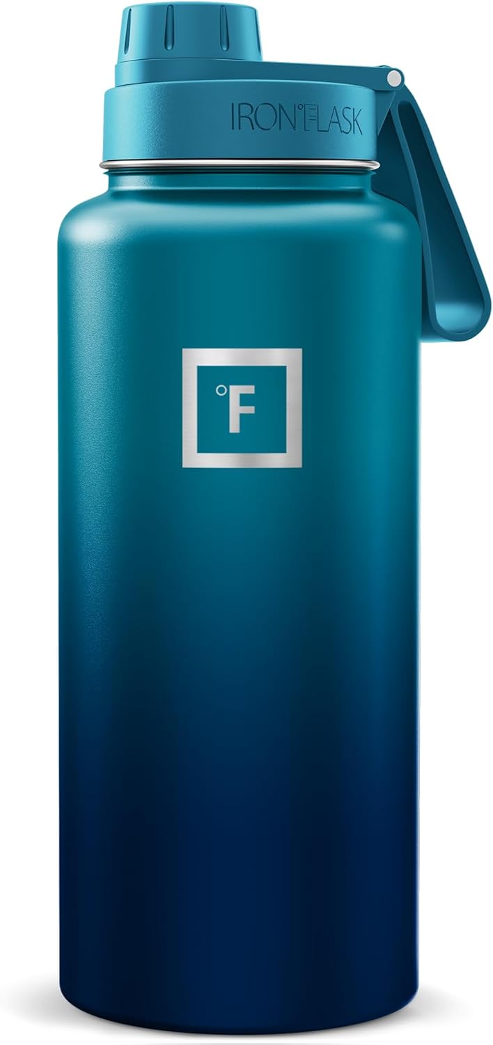 IRON °FLASK Camping & Hiking Hydration Flask with Straw, Wide Mouth Insulated Stainless Steel Sports Water Bottle - 22 oz Aurora