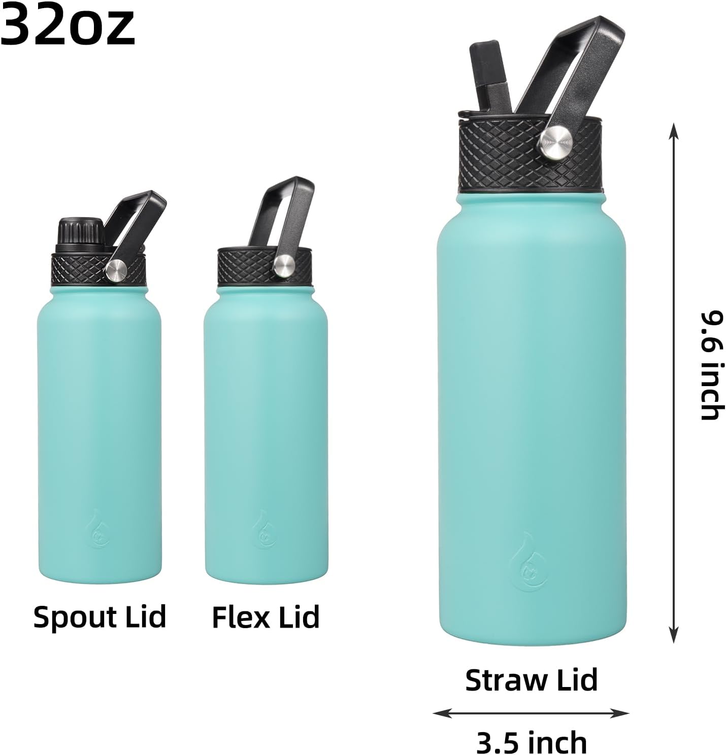 BJPKPK Insulated Water Bottles with Straw Lid, 40oz Stainless Steel Water Bottles with 3 Lids, BPA Free Leakproof Thermo, Tumblers, Cups for Sports, Gym- Midnight - Colors A