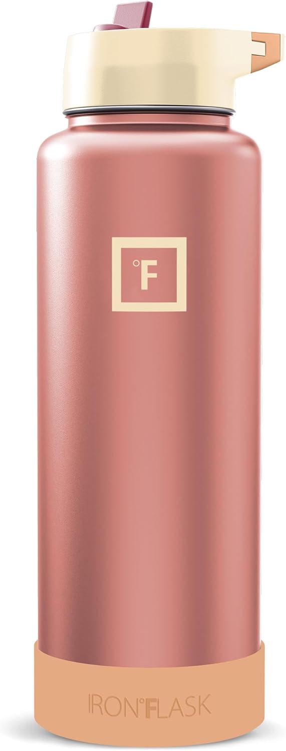 IRON °FLASK Camping & Hiking Hydration Flask with Straw, Wide Mouth Insulated Stainless Steel Sports Water Bottle - 40 oz Midnight Black