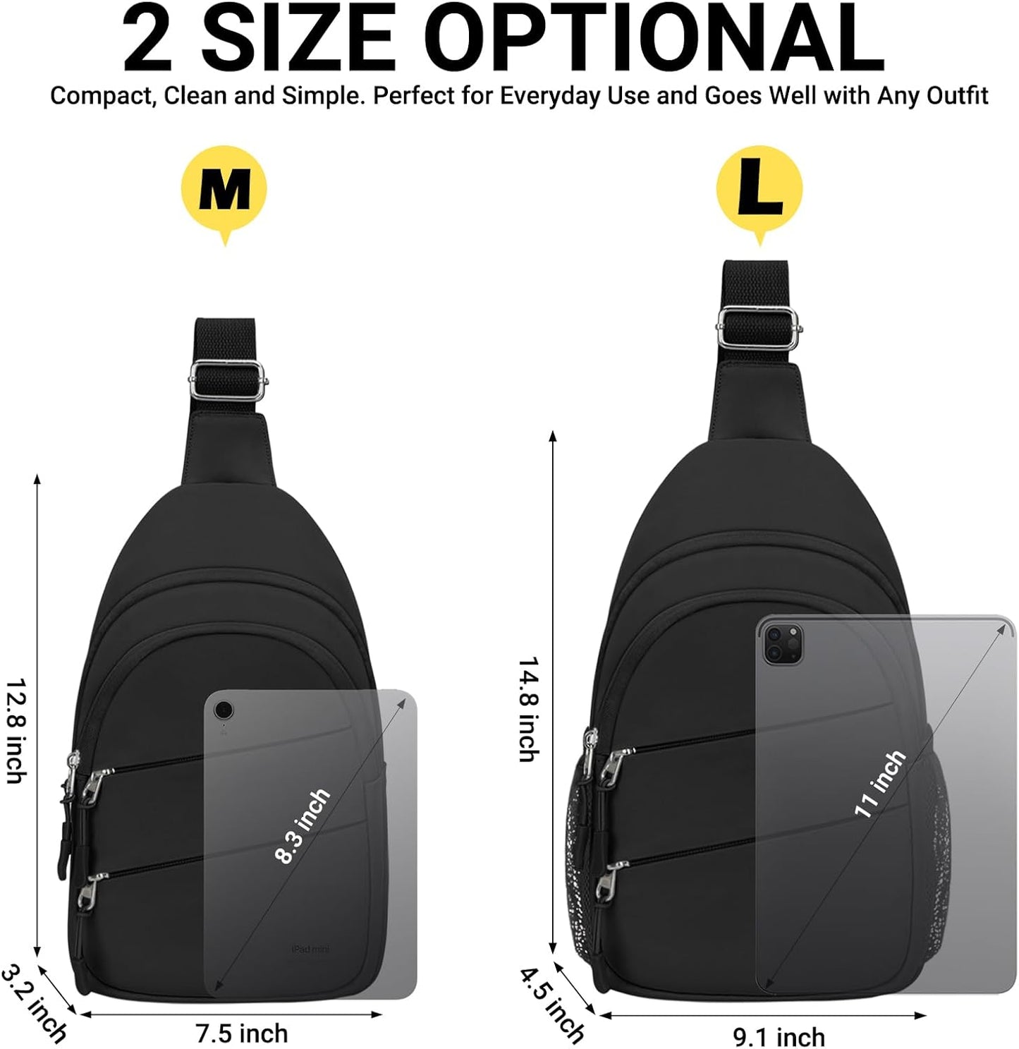 Tuwubi Crossbody Bags for Women, Sling Bag for Men, Small Hiking Backpack Anti Theft Lightweight for Outdoors Travel (M, Black)