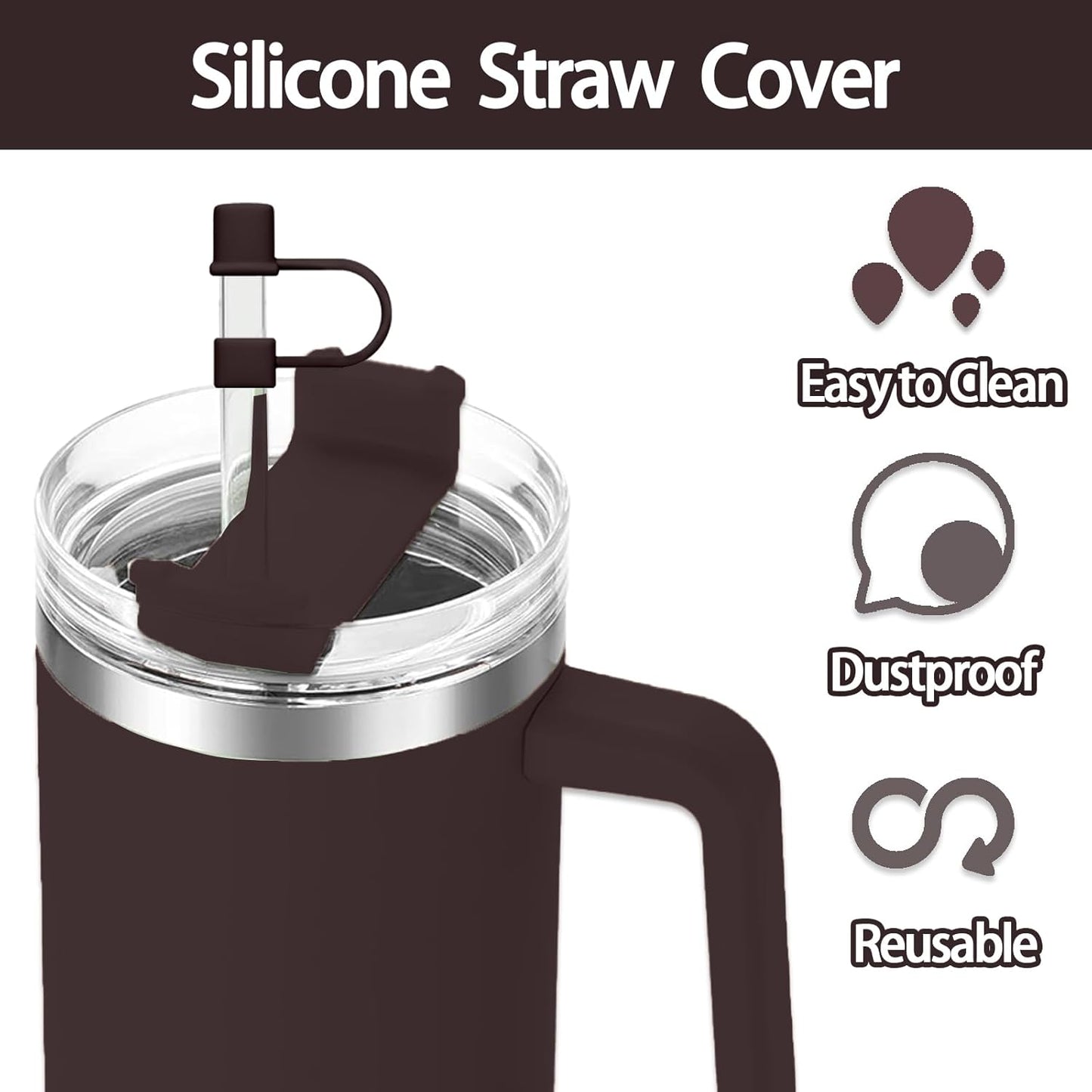 6PCS Silicone Straw Covers Cap Compatible with Stanley Cup 30-40 oz Tumbler with Handle 10mm Straw Toppers，Dust-Proof Reusable Straw Cover for Stanley Cup Accessories (Black)
