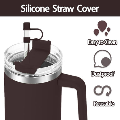 6PCS Silicone Straw Covers Cap Compatible with Stanley Cup 30-40 oz Tumbler with Handle 10mm Straw Toppers，Dust-Proof Reusable Straw Cover for Stanley Cup Accessories (Black)