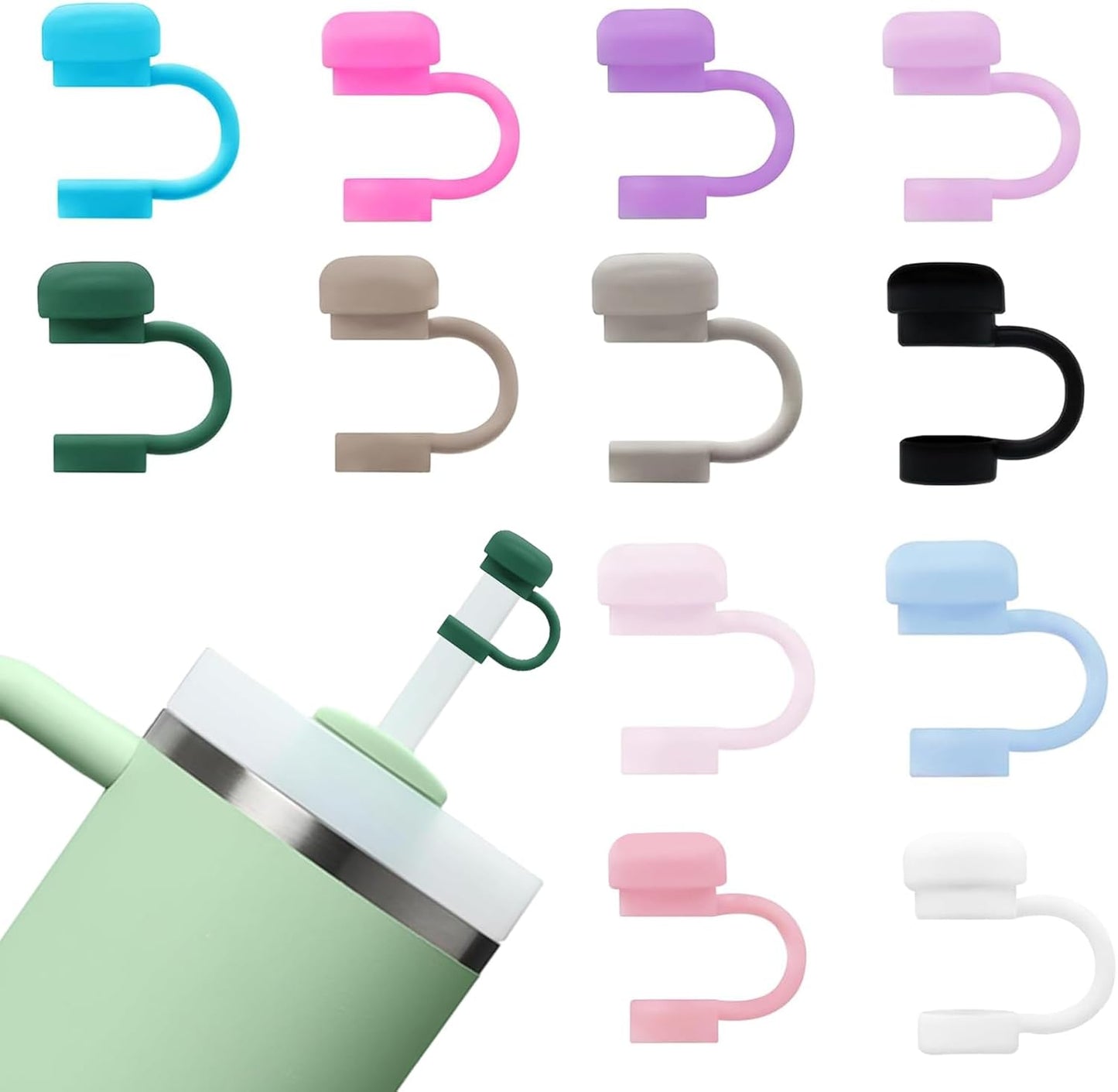 15Pcs Straw Toppers for Stanley Cup, Silicone 10mm Straw Cover Cap for Stanley 30 40oz Tumblers, Reusable Lid Accessories