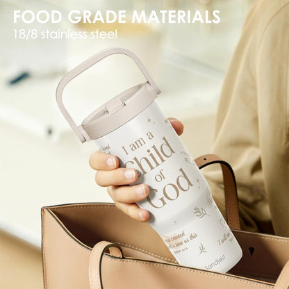 SANDJEST Leopard Skin Stainless Steel Straw Lid Tumbler 30oz with Carry Handle for Women Girls, Insulated Travel Coffee Cup, Gift for Sports Outdoor Workout Christmas Birthday (Beige)