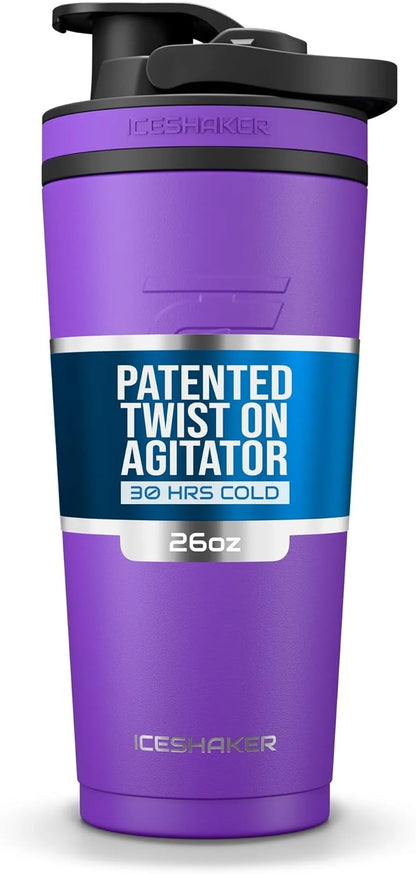 Ice Shaker Insulated Stainless Steel Shaker Bottle | 26oz, Black | Cold for 30+ Hours | Insulated Cup with Twist-on Agitator | Odor-Free Bottle for Protein Shakes, Water, Smoothies, Cocktails