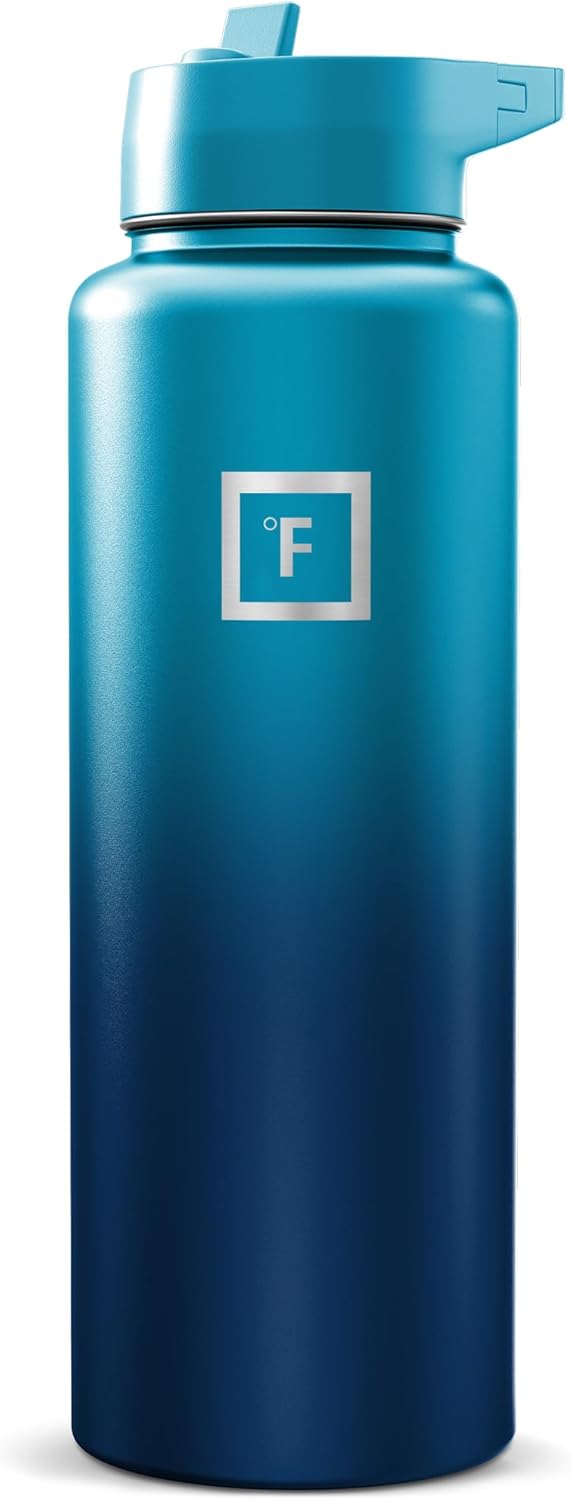 IRON °FLASK Camping & Hiking Hydration Flask with Straw, Wide Mouth Insulated Stainless Steel Sports Water Bottle - 40 oz Midnight Black