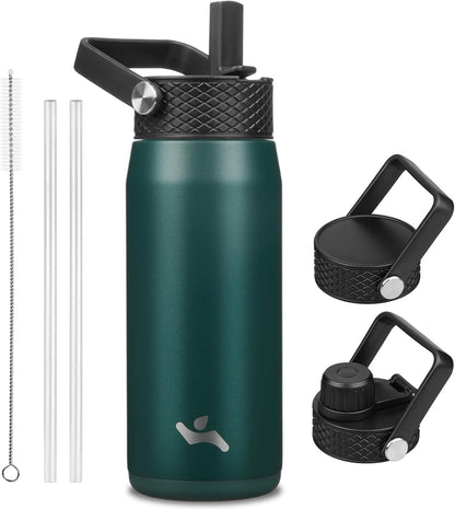 Konokyo 22oz Stainless Steel Bottles with 3 Lids Sport Insulated Water Bottle,Mint