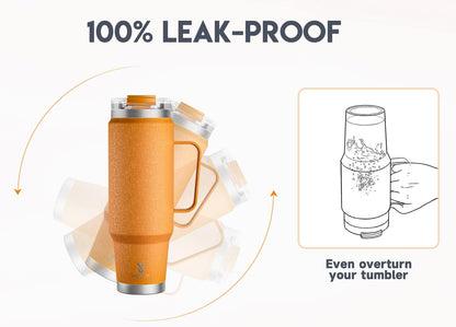 Meoky 32oz Tumbler with Handle, Stainless Steel Travel Mug with 2-in-1 Straw and Sip Lid, Vacuum Insulated Coffee Mug, 100% Leak Proof, Keeps Cold for 24 Hours or Hot for 8 Hours (Sky)