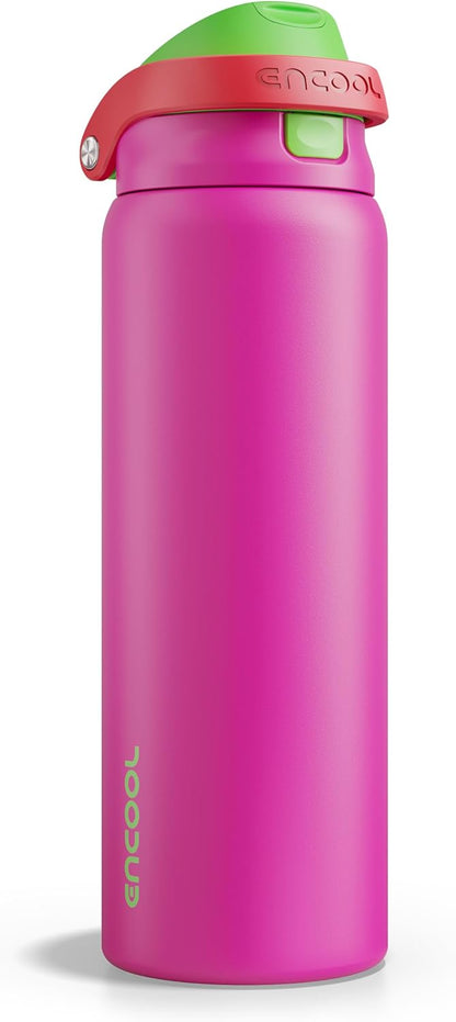 ENCOOL Leakproof Insulated Water Bottle with Straw Dual-Sip Water Bottle Bag-Safe Design for Work, Commute & Gym – Keeps Drinks Cold All Day, 24 oz, Lemonade Pink - Colors B