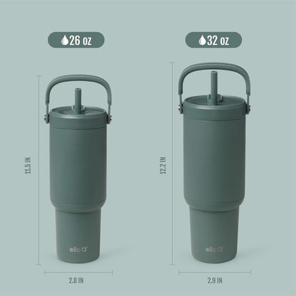 Ello Oasis Go+ 26oz Tumbler with Top Handle and Retracting Straw | Reusable Insulated Stainless Steel Cup, 100% Leakproof Water Bottle, 24 Hours Cold, Cup Holder Friendly For Travel | Wild Rasberry