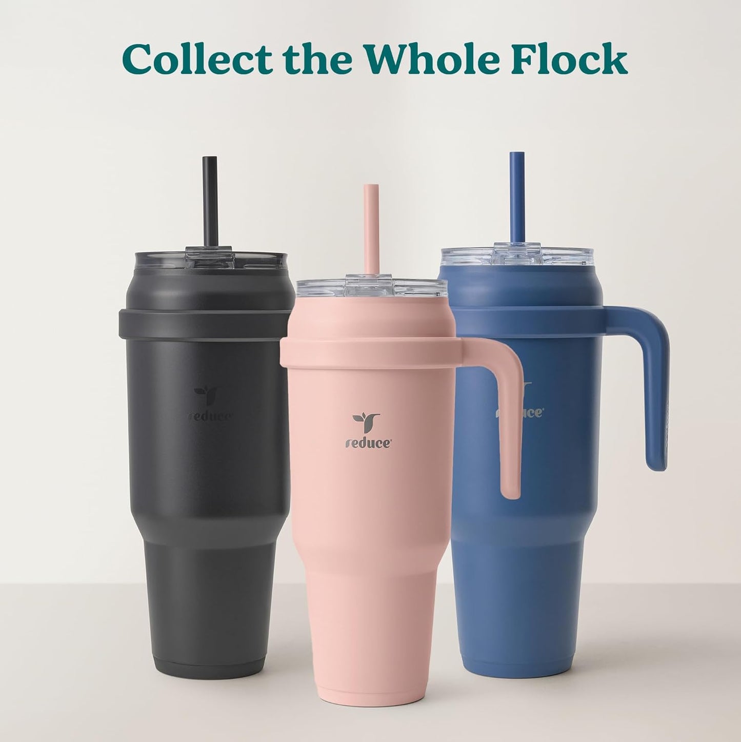 REDUCE 24 oz Stainless Steel Tumbler with Handle - Dual-Wall Vacuum Insulated Travel Mug, Sweat-Proof Lid & Reusable Straw - Keeps Drinks Cold for 24 Hrs, Fits Cupholders, Dishwasher Safe - Lilac Bud
