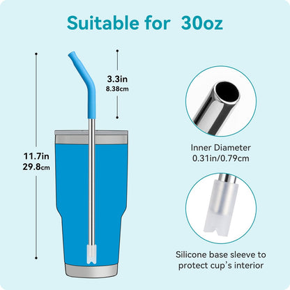 40 oz Straight Metal Straws for 40 oz Stanley Tumbler, 6 Pcs Stainless Steel Reusable Drinking Metal Straw with Colourful Silicone Tips,Straw for Glass Cups, BPA FREE