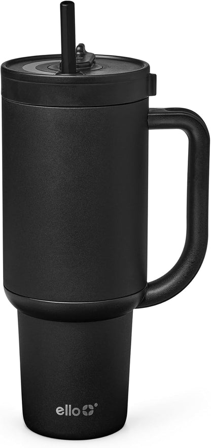 Ello Oasis 40 oz Tumbler with Handle & Retracting Straw | Reusable Insulated Stainless Steel Cup 100% Leakproof, Gifts for Teens Women Men | Keeps cold for 24 Hours, Cup Holder Friendly, Daisies