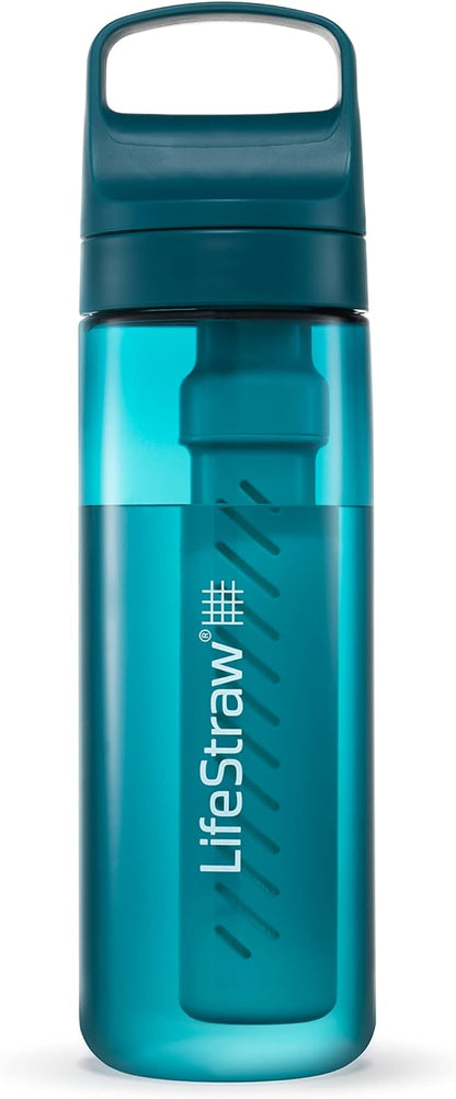 LifeStraw Go Series – BPA-Free Water Filter Bottle for Travel and Everyday use removes Bacteria, parasites and microplastics, Improves Taste, 22oz; Clear