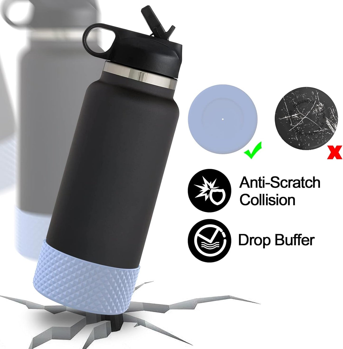 WUQID Water Bottle Boot, Diamond Silicone Boot Compatible with Stanleyy Tumbler 20-40oz & Hydroo Flask Bottle 12oz-24oz, Reduces Dents Sleeve Cover for More Bottles/Tumblers Bottom of 2.83-2.95in
