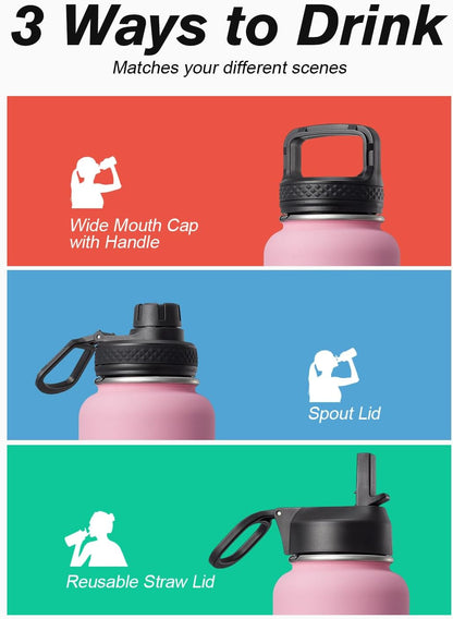 Half Gallon Water Bottle Insulated with Straw & 3 Lids, Coolflask 64 oz Water Jug Large Metal Stainless Steel Wide Mouth for Sports, Gym or Office, Non-BPA Keep Cold 48H Hot 24H, Samurai Cyan