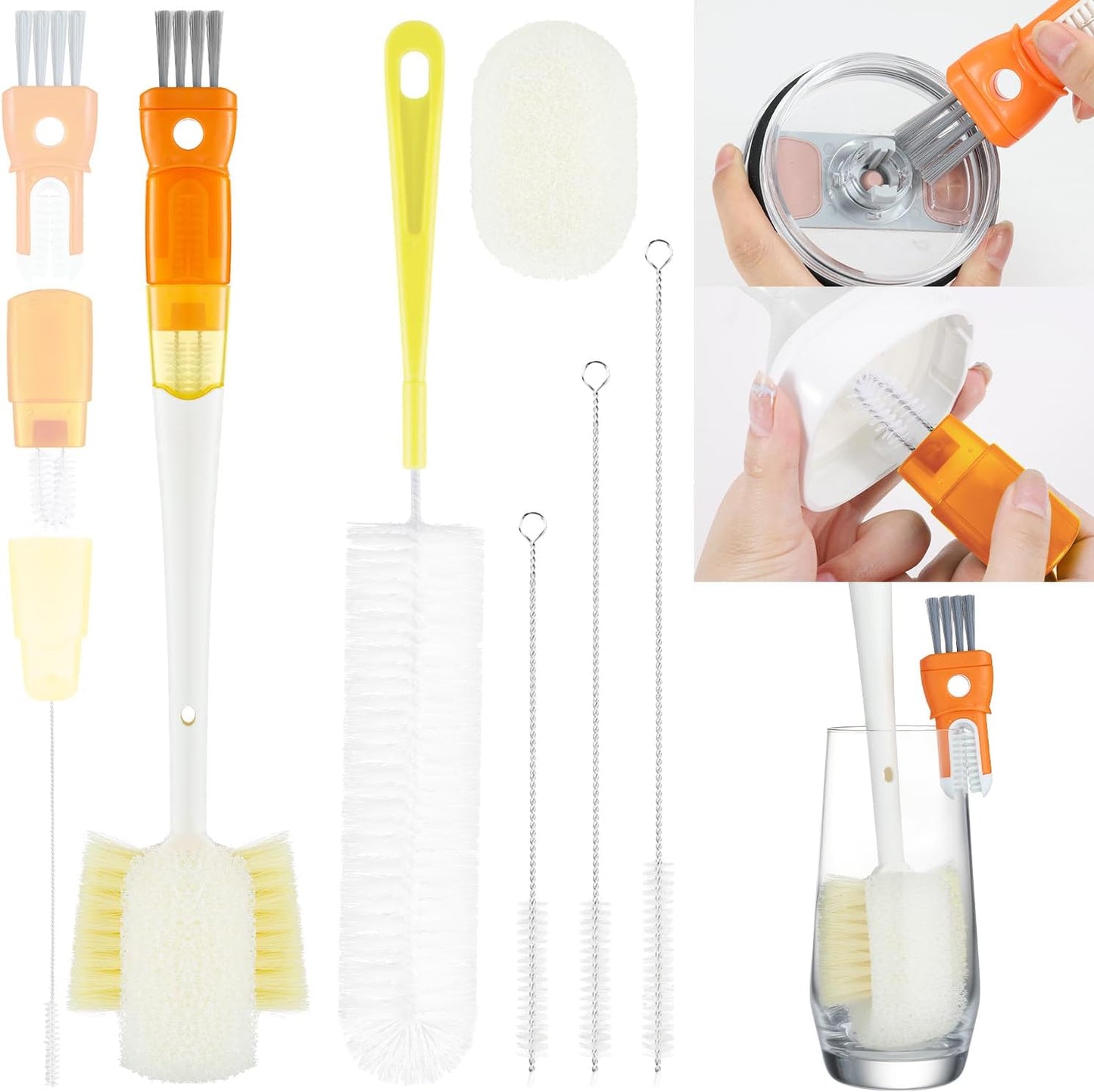 OUTXE 5 Pack Bottle Brush Set, 5-in-1 Water Bottle Cleaner Brush, 15"" Long Handle Bottle Cleaning Brush, 3 Straw Brush, Removable Nipple Brush, Detail Brush for Cup Lid Gap, WBBSBLB5
