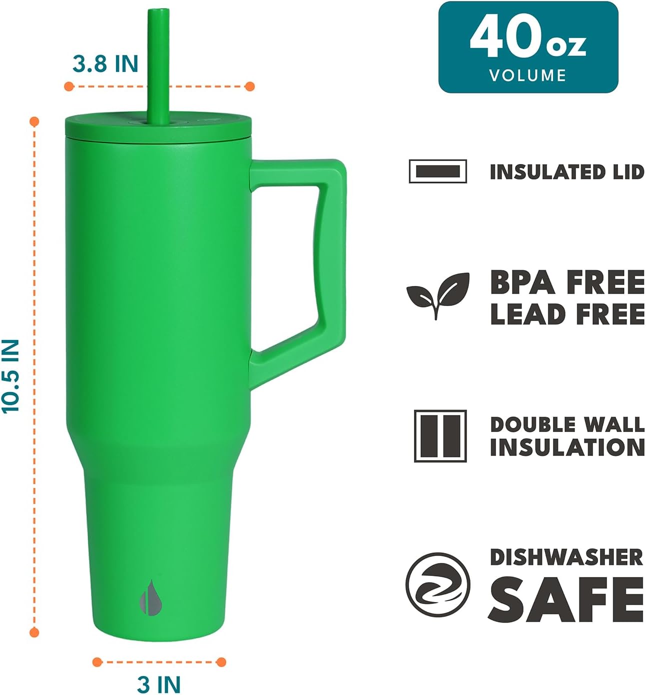 Elemental 32 oz 100% Leak Proof Tumbler with Handle & Straw - Stainless Steel Double Wall Insulated Tumbler for Hot and Cold Beverages - Travel Coffee Mug with Sip & Straw Lid - White - Colors A