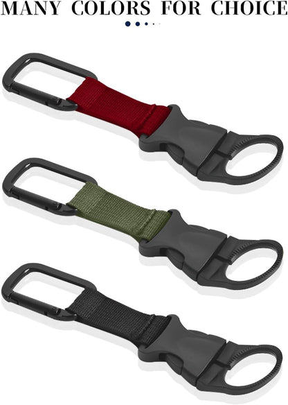 ZXZone 2PCS Bottle Buckle Clip Hanging Buckle Portable Water Bottle Ring Holder Keychain Mineral Water Bottle Clip for Backpack Belt Nylon Webbing Strap for Outdoor Tactical Camping Hiking(D,Green)