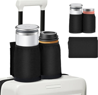 Luggage Cup Holder for Suitcases Free Hands, Travel Accessories, Luggage Cup Caddy Gifts, Beverage Holder, Universal Luggage Accessories for Flight Attendants, Business Travelers, Grey