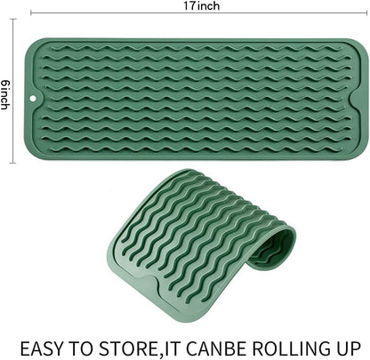 MicoYang Silicone Dish Drying Mat for Multiple Usage,Easy clean,Eco-friendly,Heat-resistant Silicone Mat for Kitchen Counter,Sink,Bar,Bottle,or Cup Green M 17 inches x 6 inches