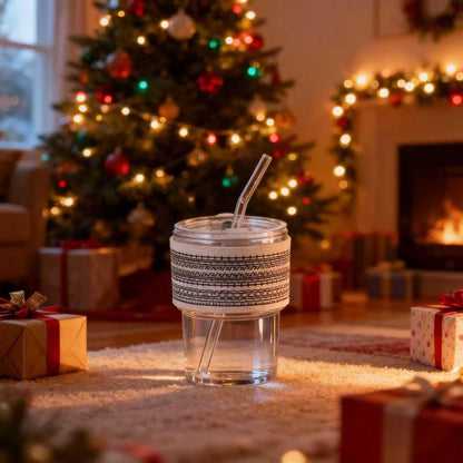 BLUEPOLAR 13oz/400ml Glass Water Tumbler with Straw and Lid Sealed Carry On Thick Wall Iced Coffee Cup Glass Cup for Water, Iced Tea Fruit Juice Etc (White-2Pack)
