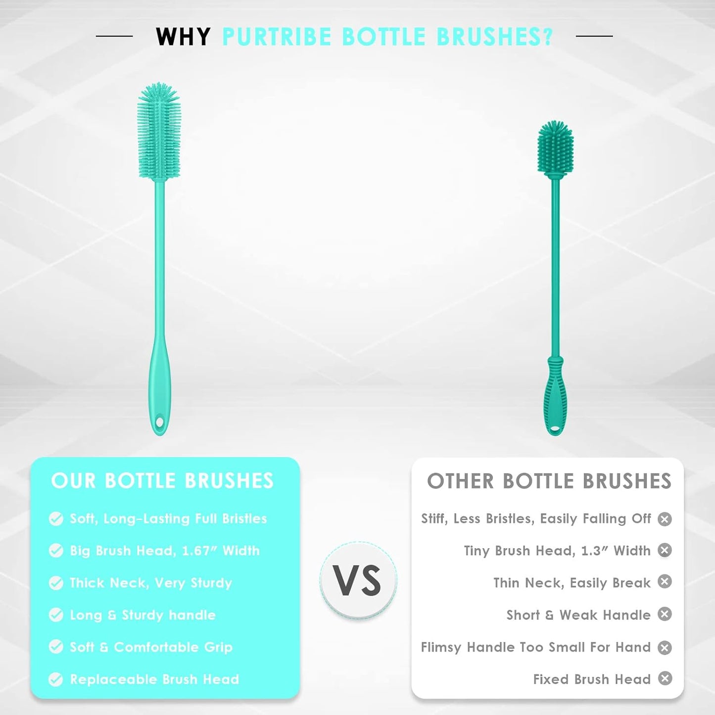 Silicone Bottle Brush, Water Bottle Cleaner Brush with Long Handle, Perfect for Cleaning Narrow Neck Containers, Vacuum Sports Bottle, Tumblers, Flask, Glassware (1 Pack, Charcoal)