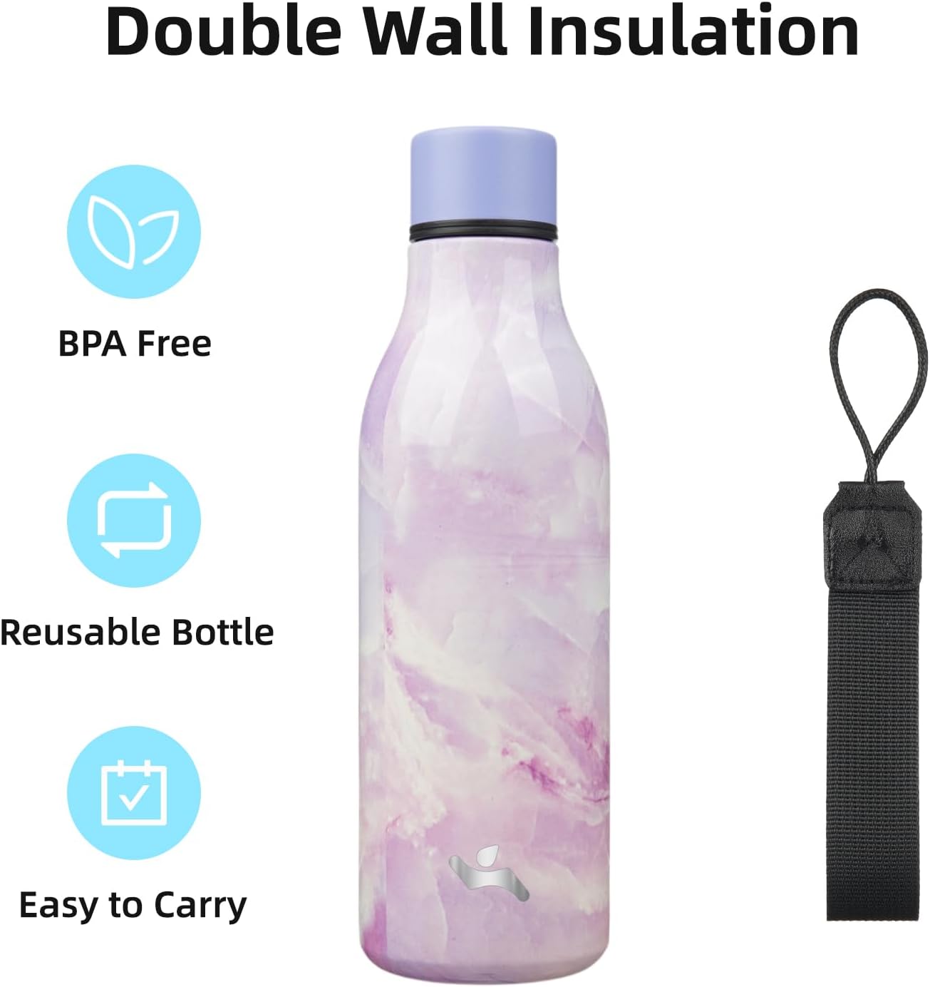 Konokyo Insulated Water Bottle with Strap,18 oz Double Wall Stainless Steel Vacuum Bottles Metal Water Flask,Macaron Green - Colors B