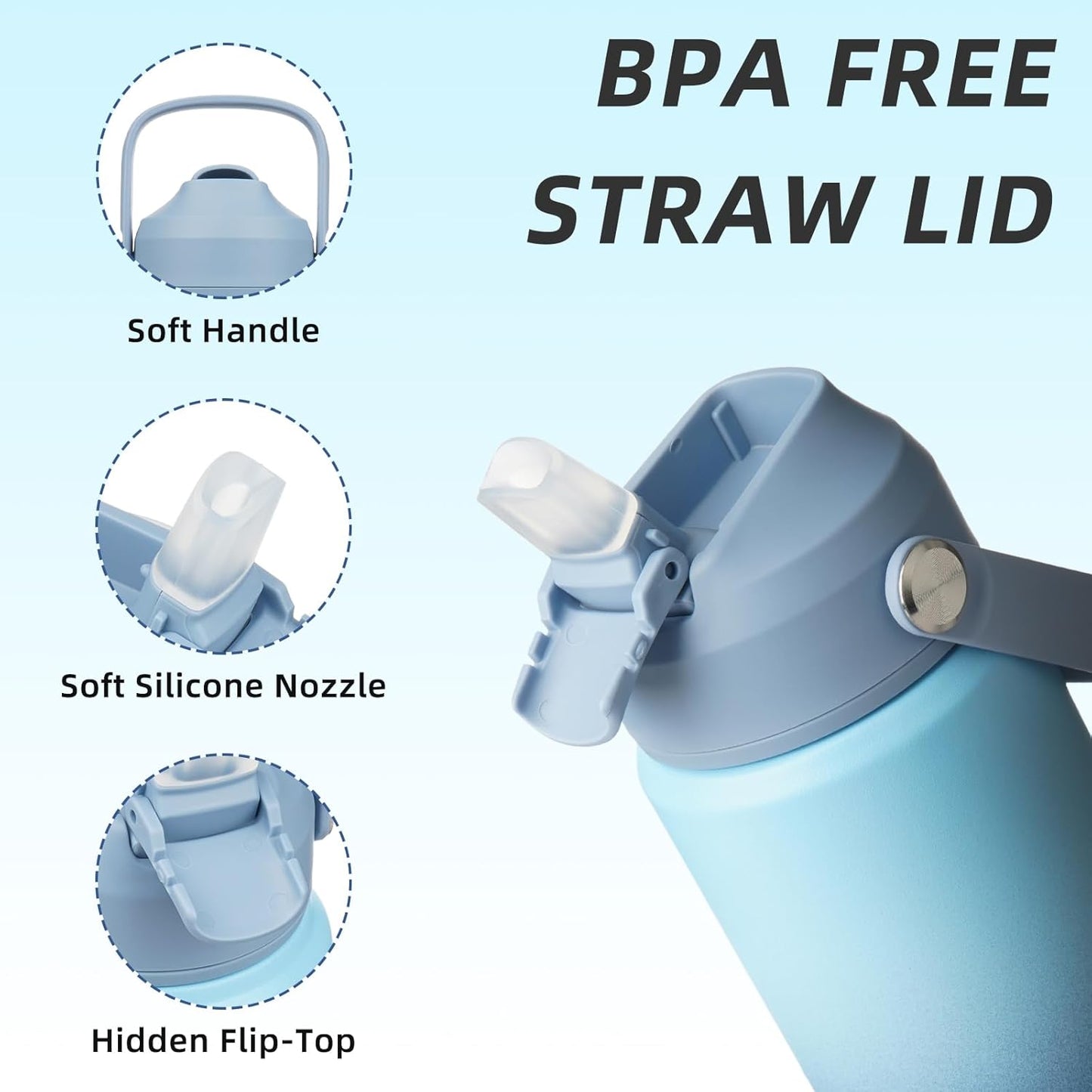 BJPKPK Insulated Water Bottle with Straw Lid, 18oz Thermo Water Bottles with Soft Nozzle, Flex Handle & Non-slip Boot, BPA Free Leak Proof Stainless Steel Metal Thermo, Tumblers, Cups,Sea Salt