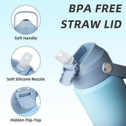 BJPKPK Insulated Water Bottle with Straw Lid, 18oz Thermo Water Bottles with Soft Nozzle, Flex Handle & Non-slip Boot, BPA Free Leak Proof Stainless Steel Metal Thermo, Tumblers, Cups,Sea Salt