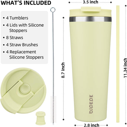 BJPKPK 4 Pack Tumbler with Lid and Straw,30oz Insulated Tumblers Bulk Reusable Travel Coffee Mug, Dishwasher Safe Double Wall Vacuum Insulated Cup Gift for Men Women,Light Blue Leopard