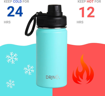 Drinco Stainless Steel Water Bottle Spout Lid Vacuum Insulated Double Wall Water Bottle Wide Mouth (40oz 32oz 22oz 18oz 14oz) Leak Proof Keep Cold Sport Camping Hiking (22 oz, 22oz Black)
