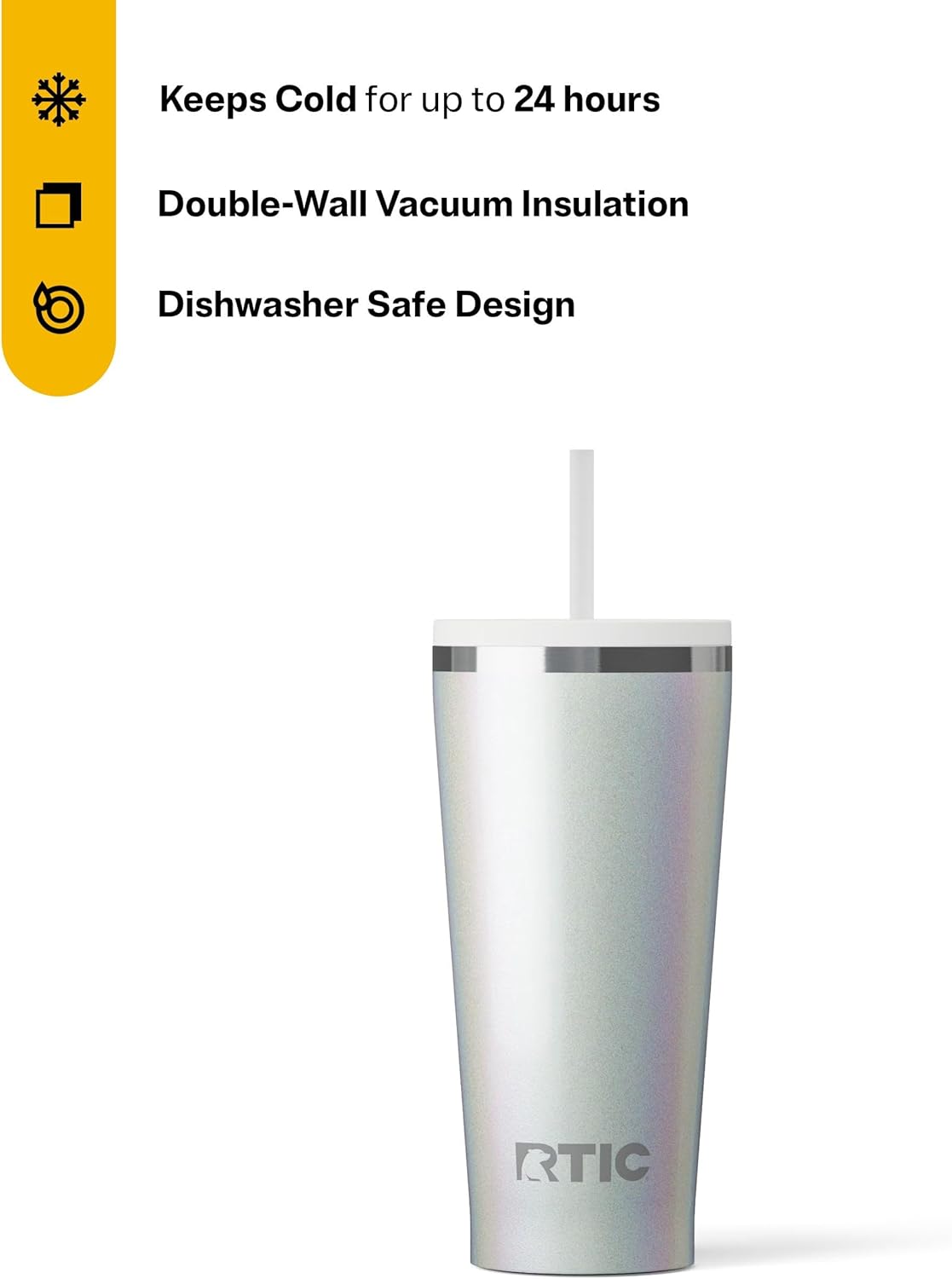RTIC 20oz Everyday Tumbler Insulated Stainless Steel Portable Travel Coffee Cup with Straw, Ceramic Lining, Spill-Resistant Lid, BPA-Free, Hot and Cold Drink, Beach