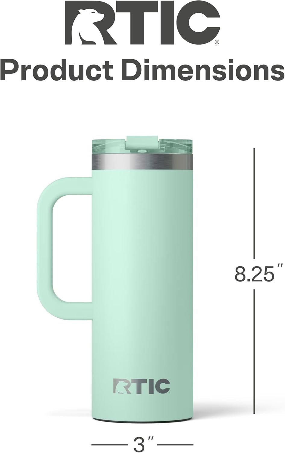 RTIC 20oz Road Trip Travel Mug with Lid and Handle, Ceramic Lined, Insulated, Stainless Steel, Metal, Double Wall Vacuum-Insulation, Portable Coffee, Tea Cup for Hot and Cold Drink, Black