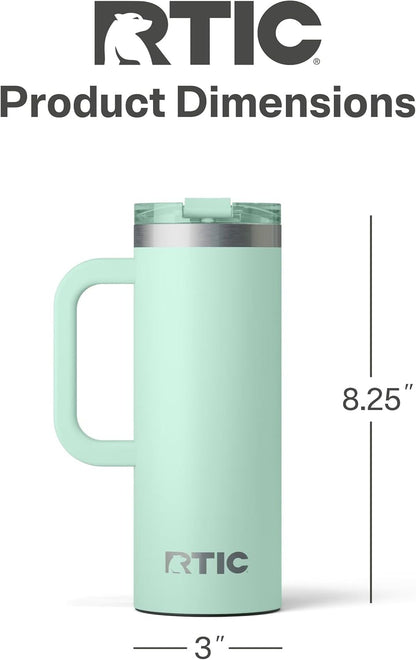 RTIC 20oz Road Trip Travel Mug with Lid and Handle, Ceramic Lined, Insulated, Stainless Steel, Metal, Double Wall Vacuum-Insulation, Portable Coffee, Tea Cup for Hot and Cold Drink, Black