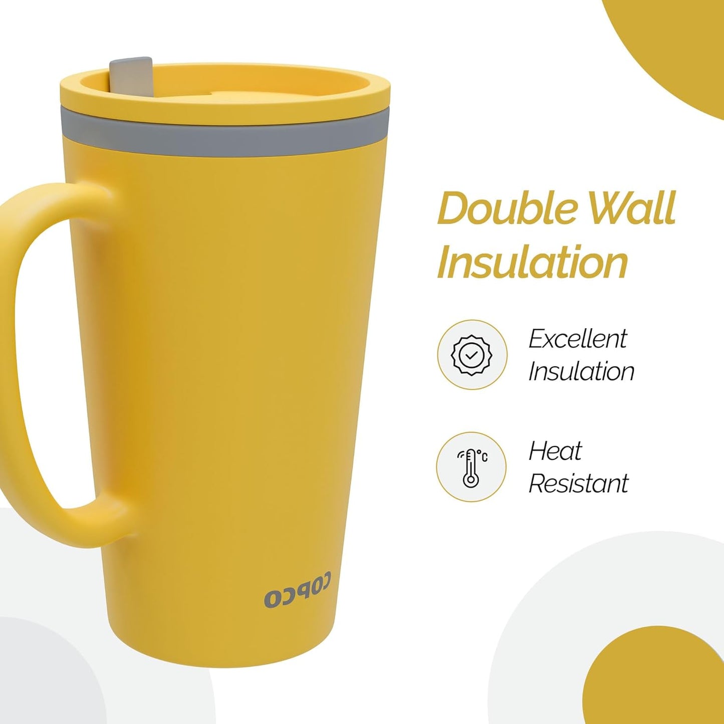 Copco Cone Desk Mug, 16 oz - Double Wall Insulated Coffee Mug with Twist-Off Lid, Handle & Slide Tab - Travel-Friendly Cup for Hot or Cold Drinks, BPA-Free, Microwave & Dishwasher Safe (Brown)