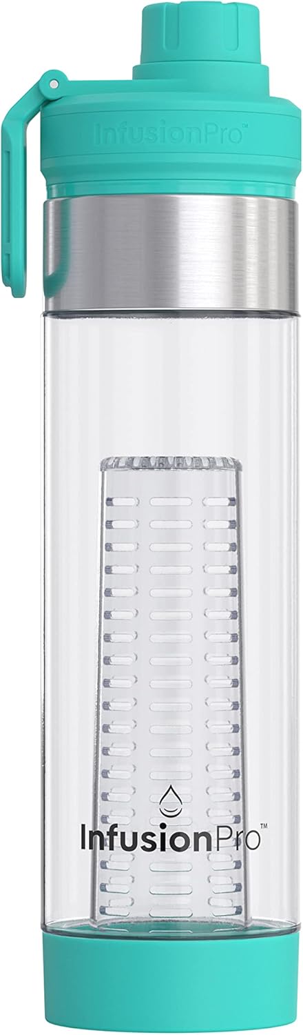 Infusion Pro 24 oz Fruit Infuser Water Bottle, 2 Pack, Flip Top Lid, Insulated Sleeve & Fruit Infused Water eBook : Bottom Loading Infuser