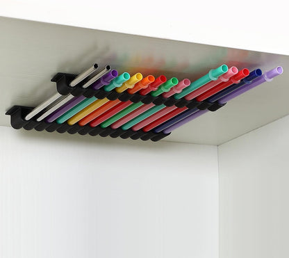 Baderke Straw Holder for Cabinet Reusable Straw Organizer with Double Sided Adhesive Tape Screws Storage Container for Kitchen Counter Cupboard(White,Classic)