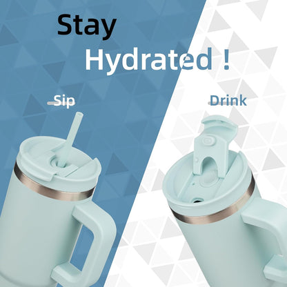 Konokyo 30 oz Tumbler with Handle and 2 Straws,2 in 1 Lid Insulated Water Bottle Stainless Steel Travel Coffee Mug,Sky