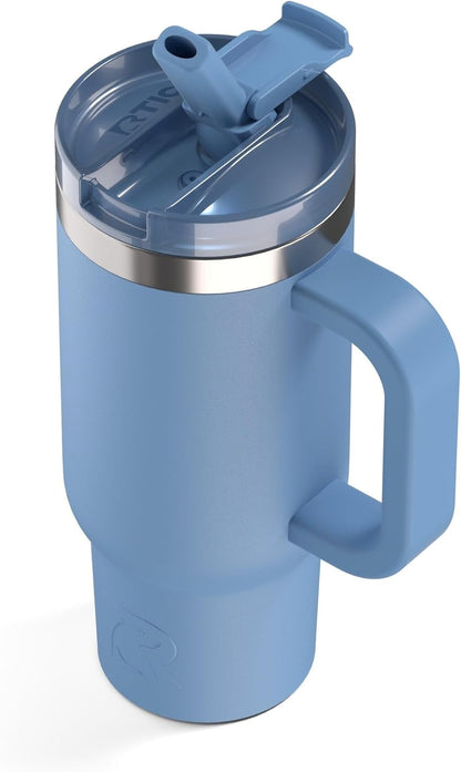 RTIC Little Road Trip Tumbler 16oz for Kids with Straw Lid and Handle, Ceramic Lined, Insulated Stainless Steel Travel Water Mug Cup, Leak-Proof, RTIC Ice Glitter