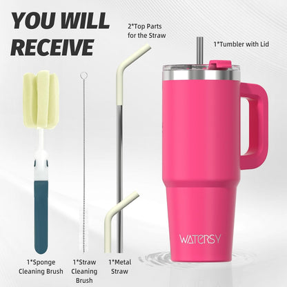 40 oz Tumbler with Handle,Tumbler with Lid and Straw,Double Wall Insulated Cup Stainless Steel Travel Mug(Cold for 34 Hours),Water Bottle for Iced Tea,Coffee,Cold Beverages(Purple)