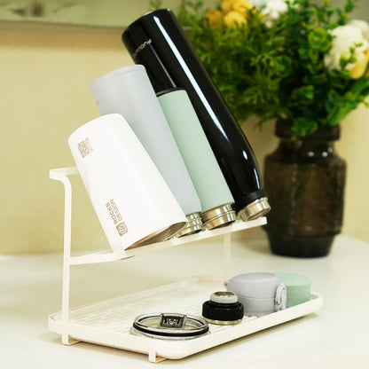 Countertop Kitchen Bottle Drying Rack with Drain Tray, 12.4 x 7.09 inch Counter Organizer, for Insulated Water, Baby Bottles and More - White
