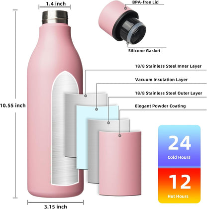 BJPKPK Insulated Water Bottles, 18 oz Stainless Steel Metal Water Bottle with Strap, BPA Free Leak Proof Jugs, Mugs, Flasks, Reusable Thermal Flasks for Sports & Travel, Black - Colors B