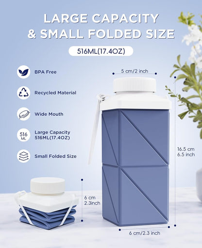 Collapsible Water Bottles 17.4oz(516ML), 2nd Generation Leakproof BPA-Free Travel Water Bottle,Lightweight Reusable Water bottle, Portable for Travel Cycling Gym Sports,Champagne White, 1 Pack