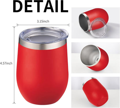 12oz/4 Pack Wine Tumbler Glasses with Lid Stemless Double Wall Vacuum Stainless Steel Travel Tumbler Keeping Cold & Hot for Wine,Coffee,Cocktails,Drinks-Family and Gifts (Multi color-dark)