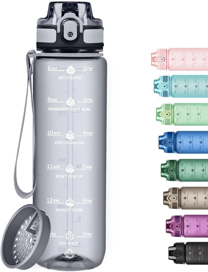 32oz Water Bottle with Time Marker, Motivational Drinking Bottle with Strap, BPA-Free Leak-Proof, Encouraging Water Bottle Time to Drink Water for Gym School Office Travel