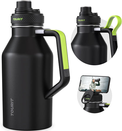 TOURIT 32oz Stainless Steel Wide Mouth Water Bottle, Double-Wall Vacuum Insulation with Spout Lid for Sports and Travel, Black