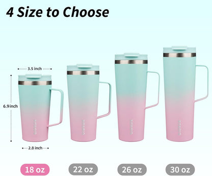 BJPKPK Insulated Tumbler with Handle, 18oz Insulated Tumblers with Lid and Straw, Stainless Steel Metal Water Bottles, Coffee Travel Mugs, Cups, Marshmallow